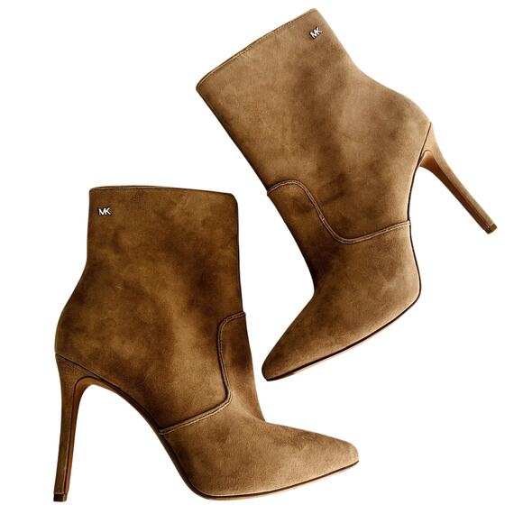 Michael Kors Stiletto Ankle Boot NEW Size 9.5 Suede Leather Camel Point Toe - Picture 1 of 7